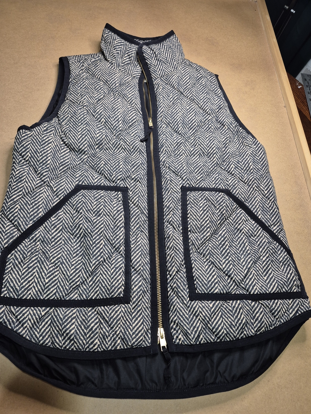 J. Crew Black and White Quilted Herringbone Vest